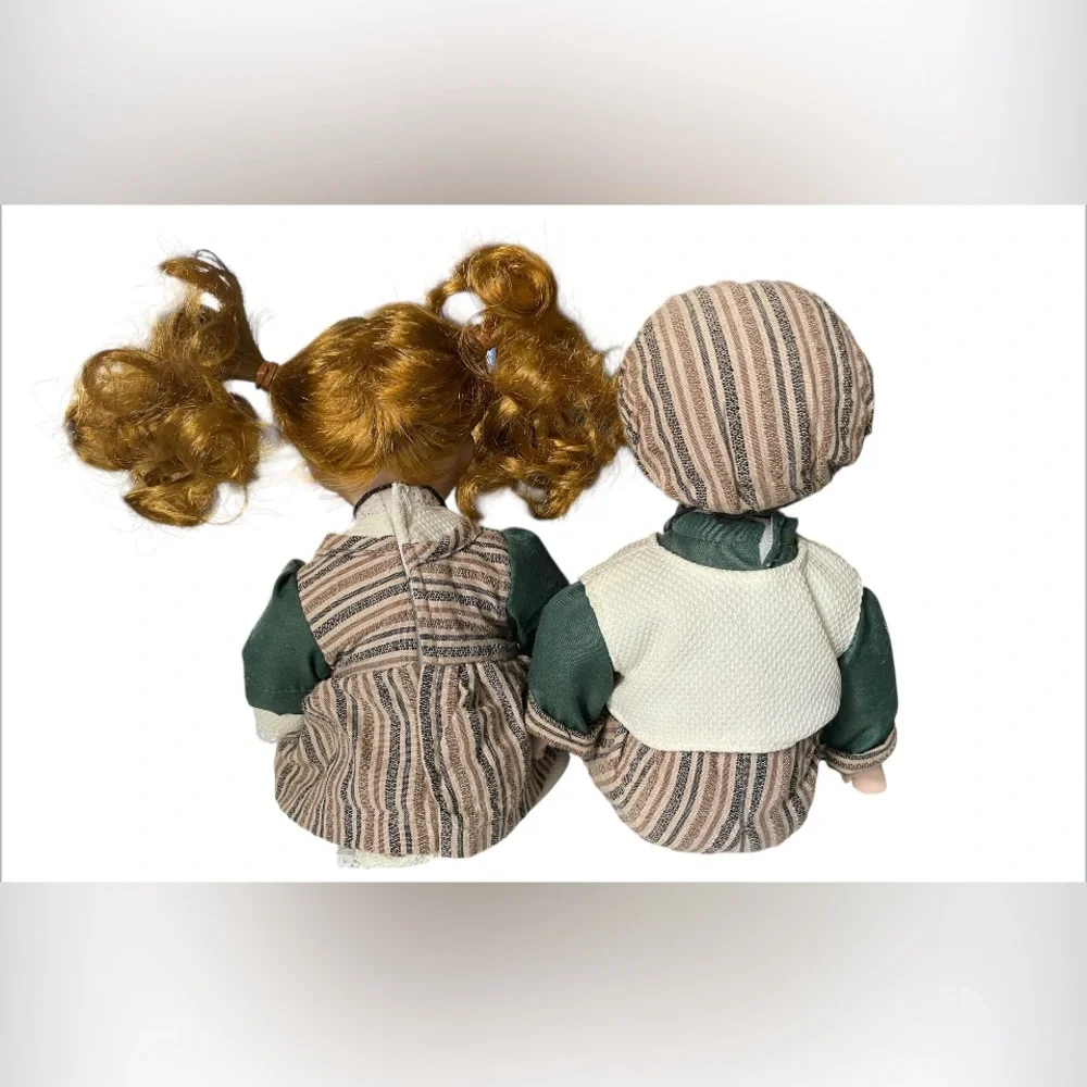 Vintage Imperfect Perfect Set of Two Sitting Brother & Sister Porcelain Dolls 8” - Picture 6 of 9